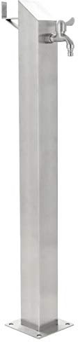 Festnight Waschbecken Säule Wasserfall Edelstahl Wasserzapfstelle Garten-Wassersäule Wasserhahn Garten Edelstahl Wassersäule Quadratisch 95 cm
