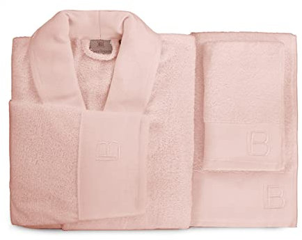 Laura Biagiotti Set 3 pezzi Completo Bagno accappatoio DONNA UOMO + spugne 100% spugna puro cotone SCATOLA REGALO (Anisha Rosa Antico)