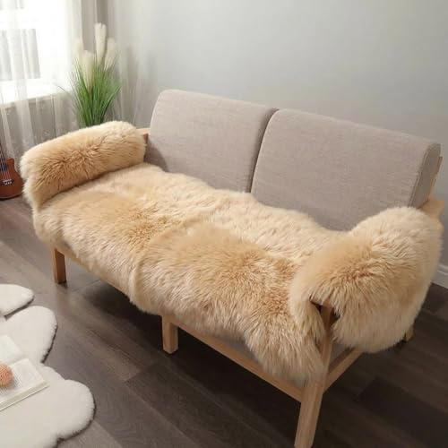 IRIWOOL Premium Genuine Fur Sheepskin Rug Real Australia Sheepskin Natural Luxury Fluffy Lambskin Fur Area Rug Seat Covers for Kids Bedroom Sofa Chair Cover (Light Brown, Double Pelt/2ft x 6ft)
