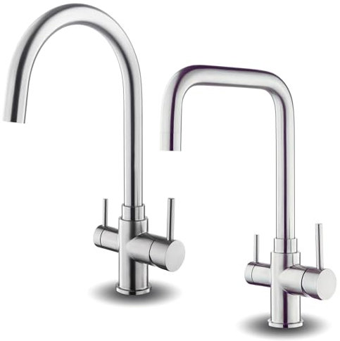 AORA® | URBAN INOX 4 Wege Wasserhahn aus Edelstahl | 360° drehbare Küchenarmatur aus massiven 304 Edelstahl | Spültischarmatur für Wasserfilter, Osmoseanlagen | Wasserfilter Wasserhahn | (U-Auslauf)