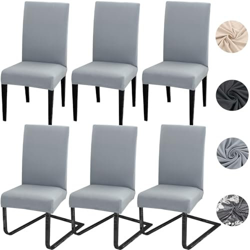 Meision Stuhlhussen 4 oder 6er Set Stretch Stuhlhussen Abnehmbare waschbar Spandex Stuhlüberzug Stuhlbezug Stretch Universale für Hotel, Zeremonie, Bankett, Restaurant, Zuhause(6er Set, Hellgrau)