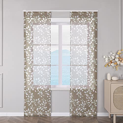 ESLIR 2er Set Flächenvorhänge Schiebegardinen Voile Gardinen mit Klettband Landhaus Schiebevorhang Transparent Vorhang Wohnzimmer Sand BxH 57x245cm 2 Stück