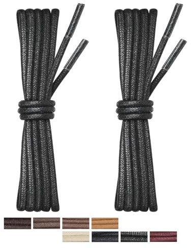 Puzeam 2 Pares Cordones Encerados Redondos Finos de Zapatos de Vestir, 3 mm Cordones Elegantes para Hombres y Mujer, Cordones para Zapatos de Ciudad, Business Cordones de Zapatos Negro 120 cm