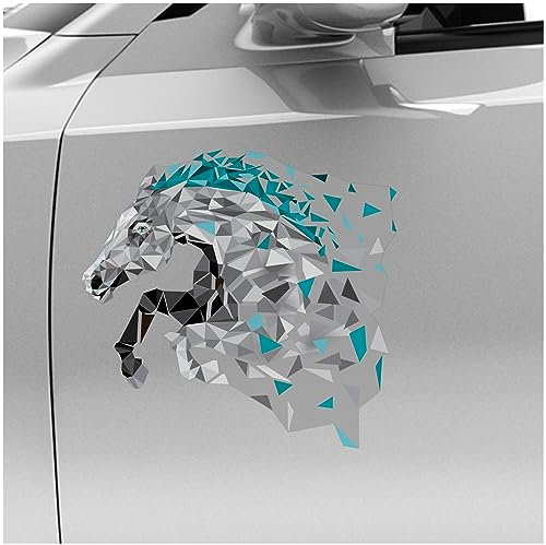 Finest Folia Polygon Tier Aufkleber Hologramm Sticker Tiere Motiv Geometrisch selbstklebend art Kunst Auto Motorrad Laptop Wand Dekor wetterfest R211-04 (Blau, 20cm Pferd)