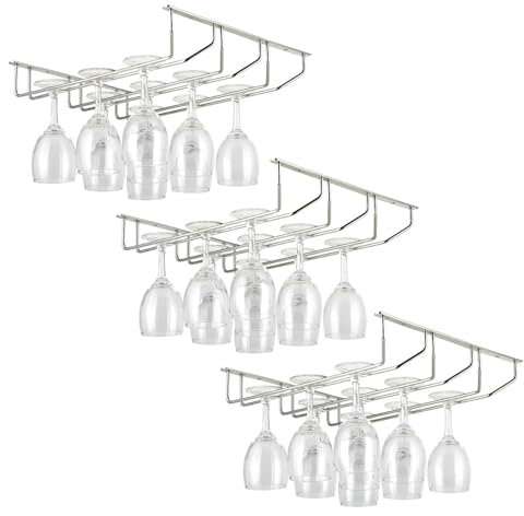 3er Set Gläserschiene | Gläserregal 34,5x33x26,7cm Wandmontage | 3 - Reihen Barschiene | Sektglashalter | Weinglashalter Deckenmontage | Weinglashalterung | Gläserhalter für Zuhause, Bar, Café