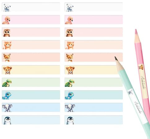 COLOFALLA 200 Stücke 4.6x0.7cm Namensaufkleber Kinder Namensaufkleber Schule Namensetiketten Schule Namensetiketten zum Beschriften für Stifte Einschulung Geschenk Namen Etiketten (Tiere)