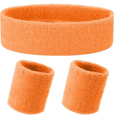 AORHOFJ 3 Stück Schweißband Set Weicher Baumwolle Schweissband Sport Stirnband Fitness Armband für Herren und Damen Fitness Sport Laufen,schweißband orange Farbe,stirnband damen