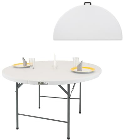 TRUTZHOLM Klapptisch rund Ø120 cm Kunststoff/Stahl pulverbeschichtet wetterbeständig rostfrei Campingtisch Partytisch Gartentisch Esstisch Buffettisch Reisetisch mit Tragegriff