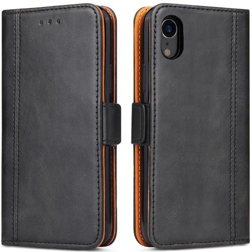 Bozon Handyhülle für iPhone XR Hülle, Leder Handytasche Kartenfach Klappständer Magnetisch Lederhülle für Apple iPhone XR Klapphülle, Schwarz