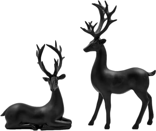 matrasa Edler Hirsch - Dekofigur Schwarz - Weihnachtsdeko bis 30 cm - Rentier REH (Schwarz, stehend)