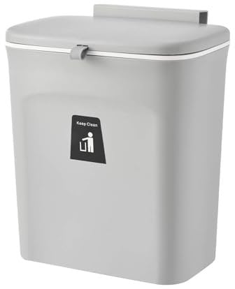 Poubelle Suspendue Cuisine 12L ,Poubelle Porte Cuisine avec Couvercle,Conception de porte coulissante anti-odeur,Adaptée à la cuisine,à la salle de bain,Au camping-car H29.5 x W16 x L26cm (1, Gris)