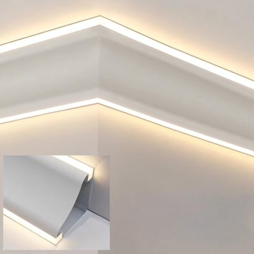 XMWOEIX Sockelleisten-LED-Kanal weiß, Deckensockelleiste, indirektes Beleuchtungsprofil, Wand-/Deckenkantenmontage, Aluminiumschlitz für LED-Licht (2 m/6,6 Fuß)