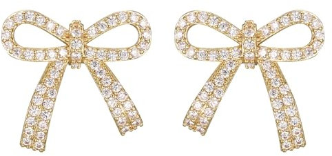 SIXDUTON Ohrringe Silber 925 für Damen, Bogen Hängend Ohrringe mit Zirkonia Hypoallergen Ribbon Gold 14 Karat Vergoldet Kleine Ohrstecker Schmuck Geschenk für Frauen (Gold)