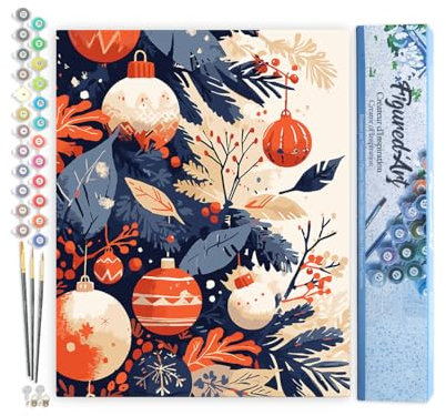 Figured'Art Peinture par Numéro Adulte Boules de Noël - Activité Manuelle Kit de Loisir Créatif DIY Numéro d'Art Complet - 40x50cm sans châssis en bois