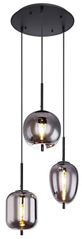Decken Pendel Leuchte Wohn Zimmer RETRO Filament Glas Lampe rauch im Set inkl. LED Leuchtmittel