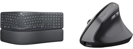 Logitech Ergo K860 kabellose & Trust Yuno Wiederaufladbare Vertikale Maus, Kabellose