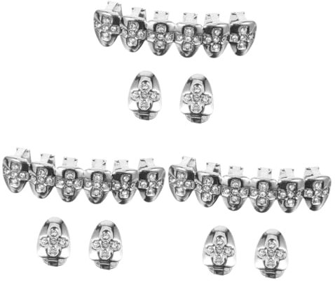 FRCOLOR 2 Sätze Diamantgoldspangen Grills für Oral dekoration Cosplay Zähne Schmuck Cosplay-Grillzähne Zahn Steckdose Zähnegrill Zähne grill kit Kupfer Silver