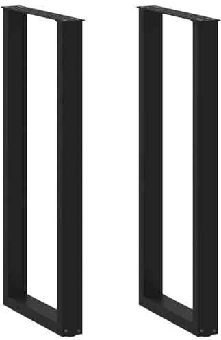 QUAHEAS Bartischbeine U-Form 2 STK. Schwarz 50x110-111 cm, pulverbeschichteter Metall Tisch Untergestell für Stehtische, verstellbare Nivellierfüße, Robustes Möbel Untergestell