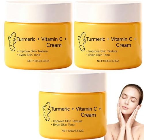 Kurkuma- und Vitamin-C-Creme, Mehrzweck-Gesichts- und Körpercreme für trockene Haut, schnell einziehende Körperlotion für trockene Haut, Creme für einen ebenmäßigen Hautton, Feuchtigkeitslotion (3PCS)
