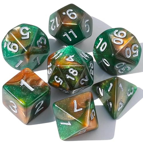 Dzxin DND-Spielwürfel-Set, 7-teilig, polyedrisches Würfel-Set für Dungeons and Dragons, RPG, MTG, Rollenspiele, Tischspiele