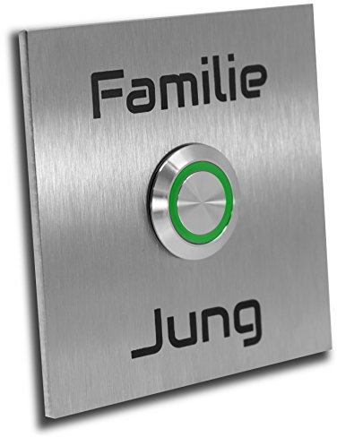 Klingelplatte Rio 70 X 70 X 3mm Lasergravur LED Taster Klingelschild Türklingel (LED grün)