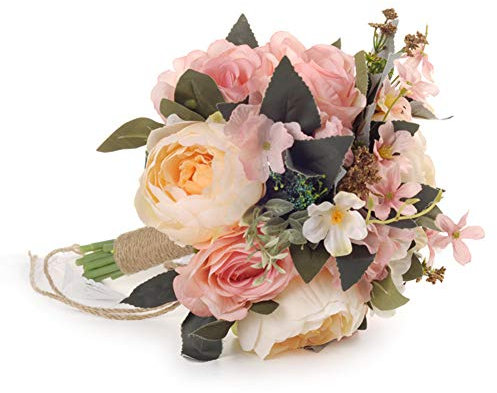 Brautstrauß für Hochzeit, Brautstrauß, 34,3 cm, Hochzeitsstrauß, natürliche Jute-Schnur für Hochzeit, Kirche, Party und Heimdekoration