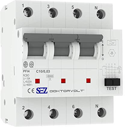 SEZ FI/LS C10 30mA 4p 10kA RCBO FI/LS-Schalter Fehlerstromschutzschalter 0090921 Kombi Schalter 1459