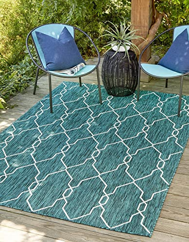 Unique Loom Outdoor Trellis Collection Area Rug - Links Trellis (7' 1 x 10' Rectangle, Teal/ Ivory)