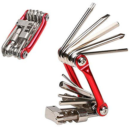 Aiqeer 11 in 1 Fahrrad Reparatur Werkzeug, Fahrrad Multitool, Mini Fahrradwerkzeug (Rot)
