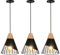 TOKIUS Pendelleuchte Modern Vintage Hängeleuchte Holz Lampenschirm aus Metall E27 Lampenfassung Hängelampe Ø25cm Kreative Deckenleuchte für Schlafzimmer Küche Esszimmer (3 Stücke, Schwarz)