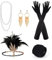 PLULON 8 teiliges 1920er Flapper Great Gatsby Accessoires-Set Fashion Roaring 20's Theme Set mit Stirnband, Kopfbedeckung, langen schwarzen Handschuhen, Halskette, Ohrringen für Frauen