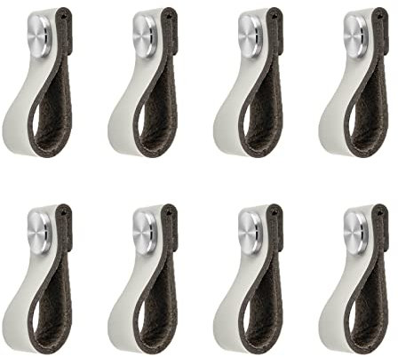8 Pack möbelgriffe Ledergriff für Möbel,Einzelloch Lederschlaufe Schrankgriffe,60×26mm,304 Edelstahl Metallkopf Handgemachte Leder Griff Schubladengriffe Türgriffe Schrankknauf für Schränke-Grau