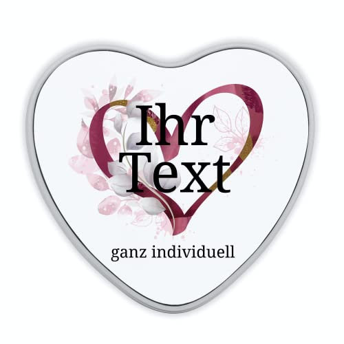 STEMPEL-FABRIK – personalisierbare Herzdose mit Name oder Wunschtext – Aquarell Motiv mit rotem Herz – bedruckte Geschenkdose in Herzform – ideale Keksdose, Metalldose, Plätzchendose