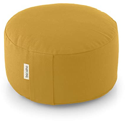 basaho WHEEL Zafu Meditationskissen Yogakissen | Bio-Baumwolle | Buchweizenschalen | Abnehmbarer und waschbarer Bezug (Senfgelb)