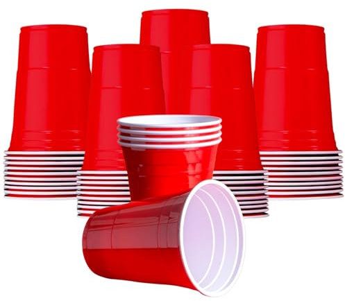 AmazCups Red Disposable Cups - (50pcs Set) 16oz Large Plastic Cups,Plastic Glasses,Red Party Cups,Strong and Sturdy Red Cups for American Game,Birthday,Picnics,BBQ