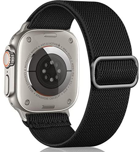 Oielai Correa de 28 mm de ancho compatible con Apple Watch Ultra 1 2, correa de repuesto deportiva ajustable de nailon trenzado para Apple Watch Ultra de 49 mm, color negro, negro, 49mm, Clásico