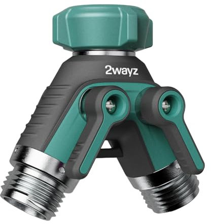 2WAYZ Doppelauslass-Wasserschlauch-Verteiler – Hochleistungs-Messing-Y-Anschluss, 360° drehbar, einfache Installation, auslaufsicheres Design mit Zapfen-Verlängerung – ideal für Garten, Waschmaschine,