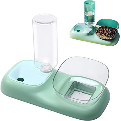 fanelod Automatische Katzenfutterautomaten | Schwerkraft-Katzenfutterautomat für Trockenfutter 2-in-1 | Verschleißfester automatischer Wasserflaschennapf, abnehmbares Katzen-Nass