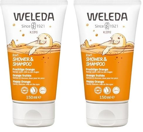 WELEDA Bio Kids 2in1 Shower & Shampoo Fruchtige Orange, Naturkosmetik Duschgel und Bodylotion zur schonenden Reinigung von Haut und Haar, geeignet für Kinder ab drei Jahren (1 x 150 ml)