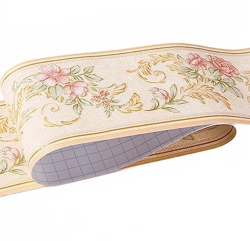 HBOS Tapete Bordüre Wasserdichter Rand Aufkleber Selbstklebende Vintage 3D Blumenrebe Muster Dekoration für Wohnzimmer Bad und Küche