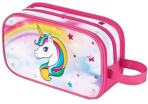 Einhorn Kinder Kulturtasche Mädchen - Kinder Kulturbeutel Zum Aufhängen Großer Waschbeutel Kosmetiktasche für Mädchen Camping Reise Heim Wasserdicht Tragbar Waschtasche für Geschenk