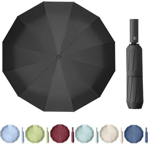 Maibar Paraguas Plegables Antiviento Hombre 24 costillas Grande Plegables Compacto Impermeable Paraguas Plegable de viaje Automático abierto y cierre (Negro)