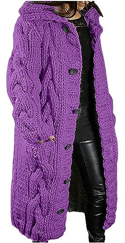 EMATOP Strickjacke Damen Langarm Open Front Cardigan Warm Dick Strickmantel mit Kapuze Übergangsjacke Casual Einfarbig Winterjacke Gestrickt Baumwolle Mantel knöpfen Taschen Jacke Outwear