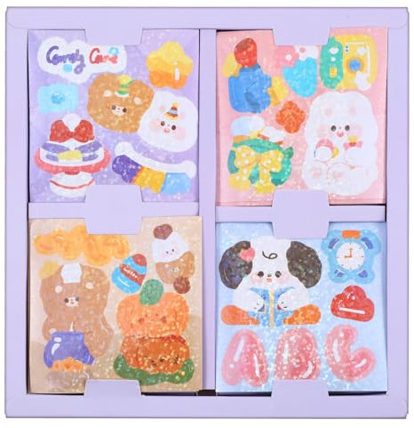 TIESOME Niedliches Cartoon Tier Aufkleber Set,100 Blatt Kawaii Aufkleber Set synthetisches Papier transparent dekorative Aufkleber glitzernde Laser Aufkleber für Wasserflaschen Scrapbooking(B)