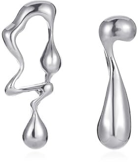 Bcenoilua Asymmetrische Wassertropfen-Ohrringe Unregelmäßige Hängende Silber 925 Stilvolle Einfachheit Tropfenförmige Creolen Frauen Ohrstecker Schmuck für Party Hochzeit