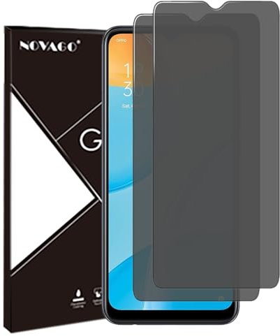 NOVAGO Compatible con Oppo A15 4G/A16 4G/A17 4G – Lote de 2 protectores de pantalla de cristal templado resistente 0,33 mm 9H (tintado anti espíón)