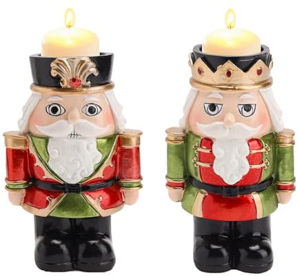 Warmiehomy Nutcracker Soldier Candle Holder 14cm Nutcracker Christmas Decorations Red & Green Coloured Nutcracker Ornaments Christmas Workshop (Green & Red)