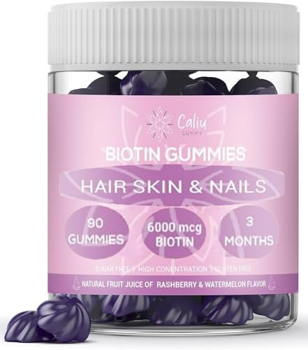 Gommosi di Biotina 6000 mcg per gomma | 90 gommine | 3 mesi | Riduce la caduta dei capelli Aiuta la crescita di pelle, unghie | Gummies di Multivitaminico, Acido Folico, Biotina |Free Sugar Gusto Mora