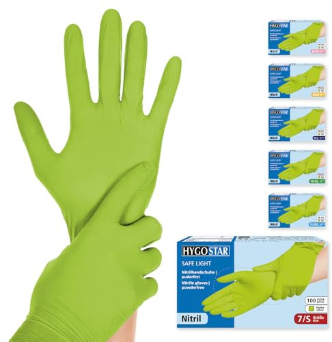 FRANZ MENSCH Hygostar Nitrilhandschuhe Safe Light | puderfrei, grün, 7/S, 24cm, 100 Stück, Einweghandschuhe, Einmalhandschuhe, in Gr. XS, S, M, L, XL & XXL verfügbar