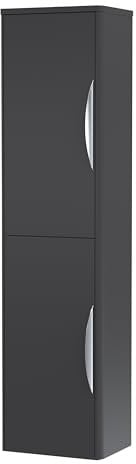 Wall Hung 2 Door Tall Bathroom Storage Unit - 350mm - Soft Black